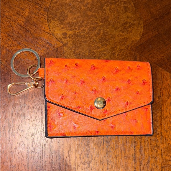 Bebe card case keychain mini bag bag charm vegan ostrich pattern orange NWOT - Picture 1 of 9